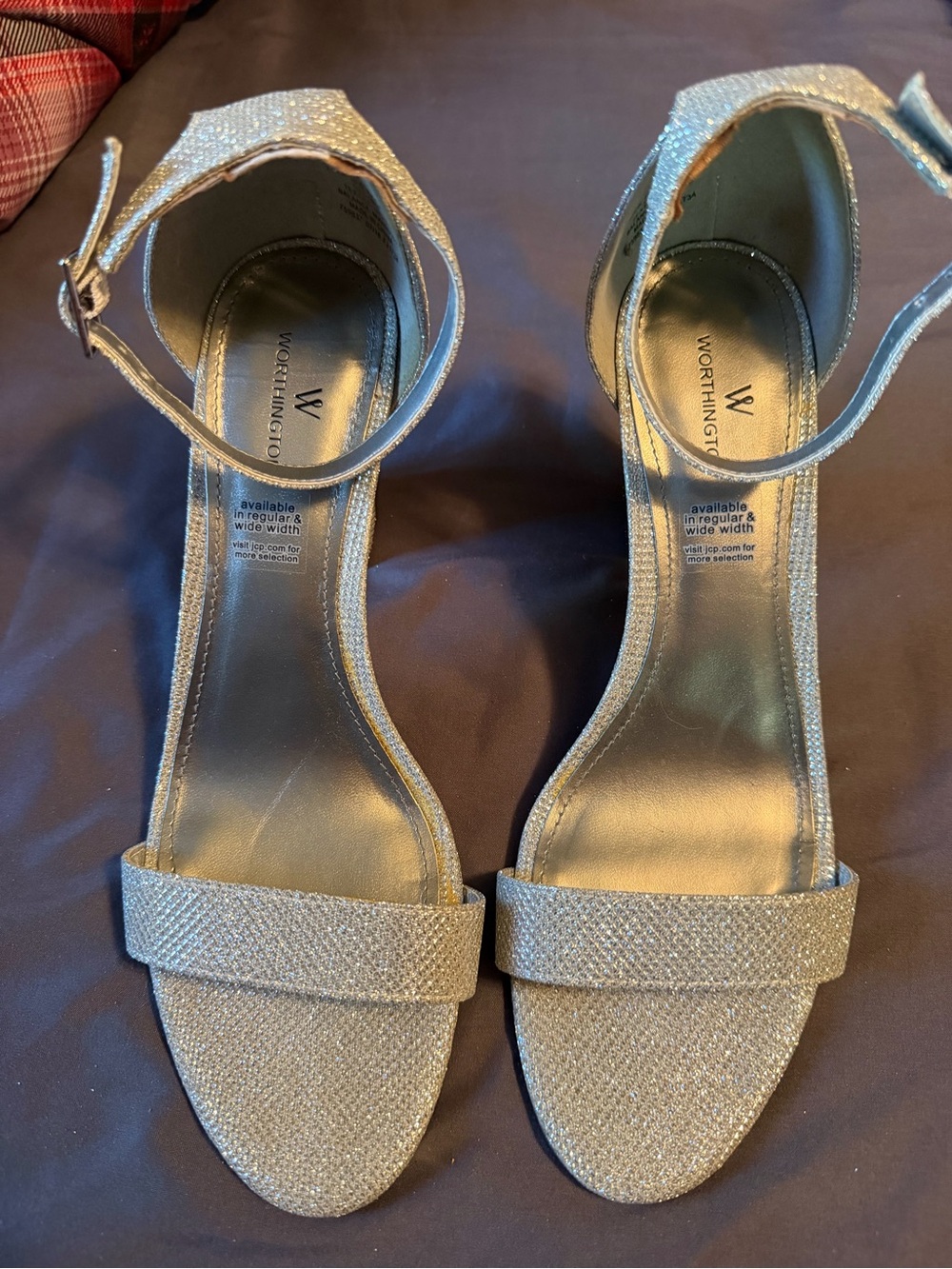 Worthington Glitter Ankle-Strap Heels in Sparkling Silver